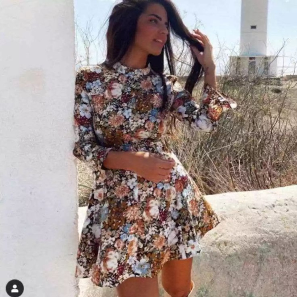 Zara Floral Long Sleeve Dress - Multicolor